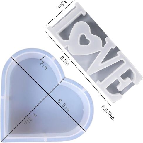 2 PCS Large Resin Mold, Epoxy Resin Molds Silicone, Heart+Love Resin Molds for Flowers Preservation in Kuwait