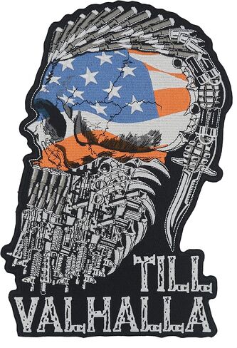nuttui Till Valhalla American Flag Viking Skull Large Embroidered Motorcycle Jacket & Biker in Kuwait