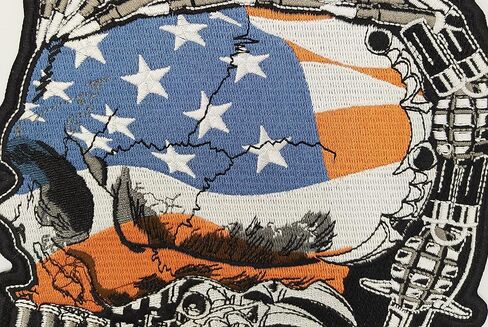 nuttui Till Valhalla American Flag Viking Skull Large Embroidered Motorcycle Jacket & Biker in Kuwait