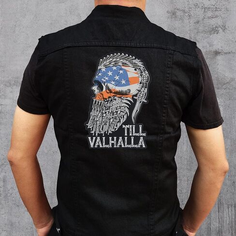nuttui Till Valhalla American Flag Viking Skull Large Embroidered Motorcycle Jacket & Biker in Kuwait