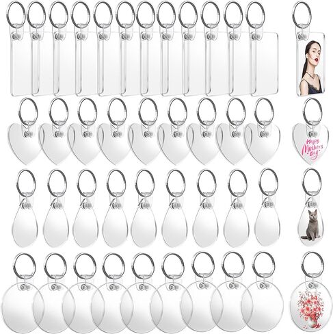 120 قطعة من فراغات سلسلة المفاتيح الأكريليك، 4 أشكال من سلاسل المفاتيح الفارغة الشفافة لمجموعة الفينيل، فراغات سلسلة مفاتيح مطبوعة على الوجهين، لوازم سلسلة مفاتيح DIY مع حلقات مفاتيح للحرف اليدوية وصنع المجوهرات in Kuwait