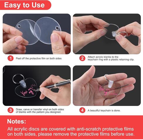 120 قطعة من فراغات سلسلة المفاتيح الأكريليك، 4 أشكال من سلاسل المفاتيح الفارغة الشفافة لمجموعة الفينيل، فراغات سلسلة مفاتيح مطبوعة على الوجهين، لوازم سلسلة مفاتيح DIY مع حلقات مفاتيح للحرف اليدوية وصنع المجوهرات in Kuwait