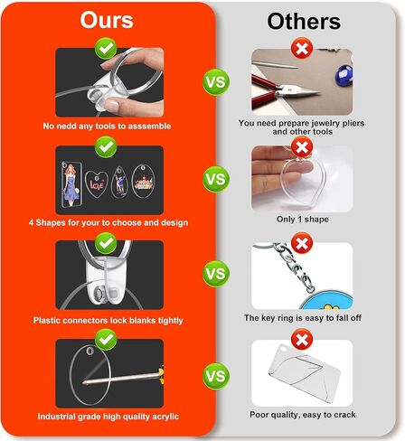 120 قطعة من فراغات سلسلة المفاتيح الأكريليك، 4 أشكال من سلاسل المفاتيح الفارغة الشفافة لمجموعة الفينيل، فراغات سلسلة مفاتيح مطبوعة على الوجهين، لوازم سلسلة مفاتيح DIY مع حلقات مفاتيح للحرف اليدوية وصنع المجوهرات in Kuwait