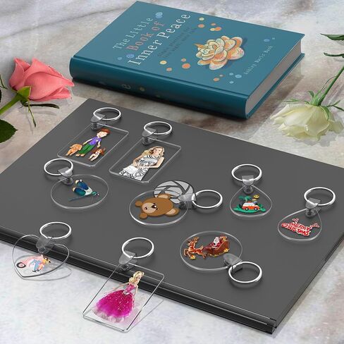 120 قطعة من فراغات سلسلة المفاتيح الأكريليك، 4 أشكال من سلاسل المفاتيح الفارغة الشفافة لمجموعة الفينيل، فراغات سلسلة مفاتيح مطبوعة على الوجهين، لوازم سلسلة مفاتيح DIY مع حلقات مفاتيح للحرف اليدوية وصنع المجوهرات in Kuwait