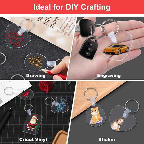 120 قطعة من فراغات سلسلة المفاتيح الأكريليك، 4 أشكال من سلاسل المفاتيح الفارغة الشفافة لمجموعة الفينيل، فراغات سلسلة مفاتيح مطبوعة على الوجهين، لوازم سلسلة مفاتيح DIY مع حلقات مفاتيح للحرف اليدوية وصنع المجوهرات in Kuwait