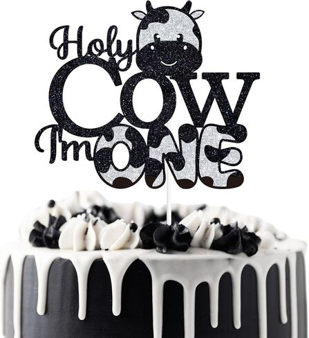Holy Cow I'm One Cake Topper, Baby 1st Birthday Cake Decor, Cowboy Cowgirl 1st Birthday, Cow Themed First Birthday Party Decorations in Kuwait