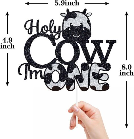 Holy Cow I'm One Cake Topper, Baby 1st Birthday Cake Decor, Cowboy Cowgirl 1st Birthday, Cow Themed First Birthday Party Decorations in Kuwait