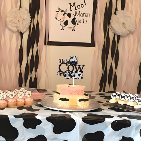 Holy Cow I'm One Cake Topper, Baby 1st Birthday Cake Decor, Cowboy Cowgirl 1st Birthday, Cow Themed First Birthday Party Decorations in Kuwait