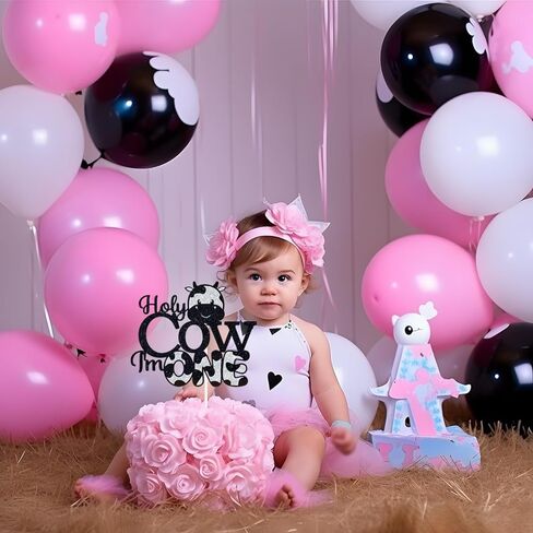 Holy Cow I'm One Cake Topper, Baby 1st Birthday Cake Decor, Cowboy Cowgirl 1st Birthday, Cow Themed First Birthday Party Decorations in Kuwait