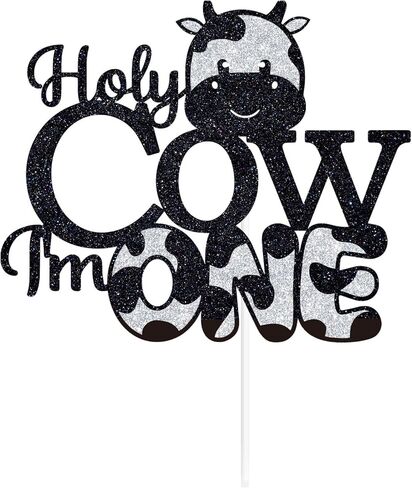 Holy Cow I'm One Cake Topper, Baby 1st Birthday Cake Decor, Cowboy Cowgirl 1st Birthday, Cow Themed First Birthday Party Decorations in Kuwait