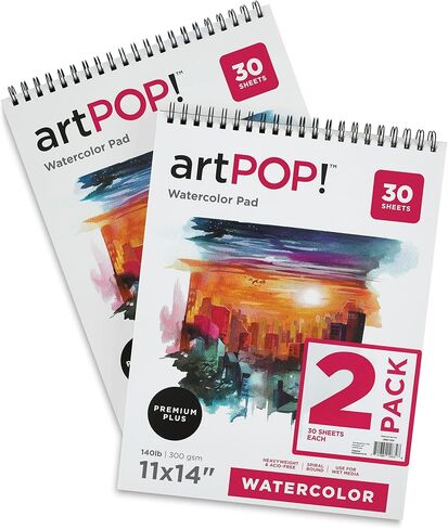 آرت بوب! وسادات ورقية بألوان مائية، عبوتان، 27.94 سم × 35.56 سم، 30 ورقة لكل واحدة، 140 رطل (300 جرام في المتر المربع)، ضغط بارد، وسادة حلزونية ثقيلة الوزن خالية من الأحماض للوسائط الرطبة، وطلاء الألوان المائية والغواش in Kuwait