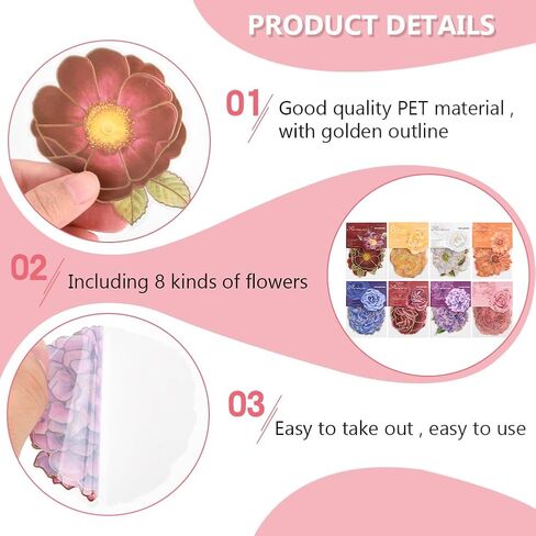 80Pcs Flower Stickers, Scrapbook Supplies,Scrapbook Stickers for Large Floral Stickers for Journaling Supplies Aesthetic with Sticker Scraper Kit Junk Journal in Saudi Arabia