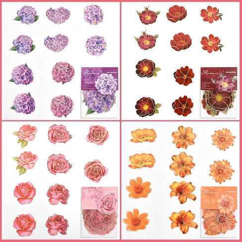 80Pcs Flower Stickers, Scrapbook Supplies,Scrapbook Stickers for Large Floral Stickers for Journaling Supplies Aesthetic with Sticker Scraper Kit Junk Journal in Saudi Arabia