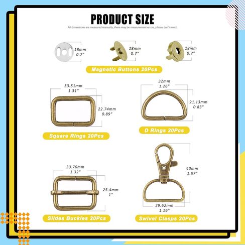 Mardatt 100 PCS 3 Colors Hardware Buckles Kit including D-Ring, Triangle Slide Square Rings Magnetic Snap Swivel Clasp Hooks in Kuwait