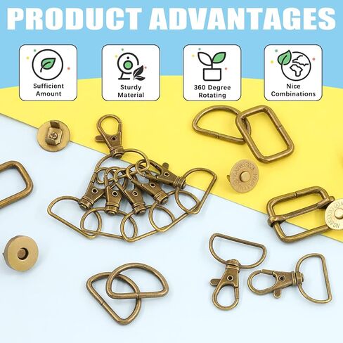 Mardatt 100 PCS 3 Colors Hardware Buckles Kit including D-Ring, Triangle Slide Square Rings Magnetic Snap Swivel Clasp Hooks in Kuwait