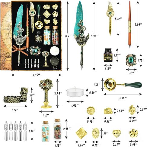 مجموعة أقلام الخط من هيثرون - مجموعة أقلام الريشة والحبر لكتابة قلم الريشة بالحبر الأسود 5 قطع قابلة للاستبدال مناقير الشمع ودبابيس فتاحة الحروف in Kuwait