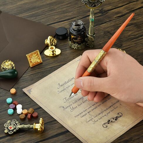 مجموعة أقلام الخط من هيثرون - مجموعة أقلام الريشة والحبر لكتابة قلم الريشة بالحبر الأسود 5 قطع قابلة للاستبدال مناقير الشمع ودبابيس فتاحة الحروف in Kuwait