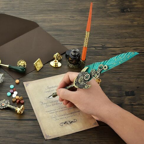 مجموعة أقلام الخط من هيثرون - مجموعة أقلام الريشة والحبر لكتابة قلم الريشة بالحبر الأسود 5 قطع قابلة للاستبدال مناقير الشمع ودبابيس فتاحة الحروف in Kuwait