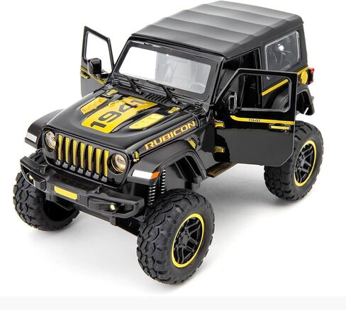 بيد تاكت متوافقة مع سيارة جيب رانجلر روبيكون بمقياس 1:24، لعبة سيارة لعبة مصبوبة بالسحب للخلف مع صوت وضوء للاطفال الاولاد والبنات لون اسود in Kuwait