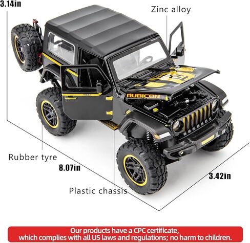 بيد تاكت متوافقة مع سيارة جيب رانجلر روبيكون بمقياس 1:24، لعبة سيارة لعبة مصبوبة بالسحب للخلف مع صوت وضوء للاطفال الاولاد والبنات لون اسود in Kuwait