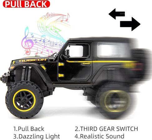 بيد تاكت متوافقة مع سيارة جيب رانجلر روبيكون بمقياس 1:24، لعبة سيارة لعبة مصبوبة بالسحب للخلف مع صوت وضوء للاطفال الاولاد والبنات لون اسود in Kuwait