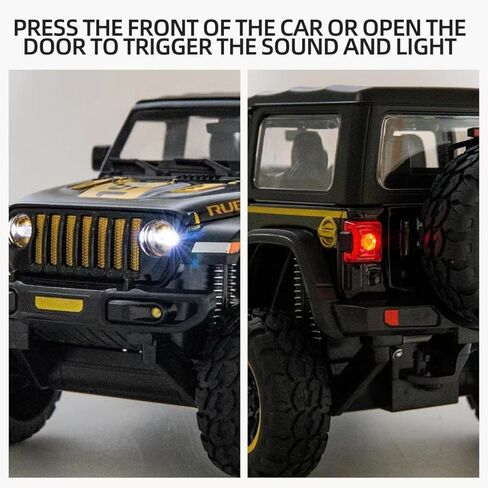 بيد تاكت متوافقة مع سيارة جيب رانجلر روبيكون بمقياس 1:24، لعبة سيارة لعبة مصبوبة بالسحب للخلف مع صوت وضوء للاطفال الاولاد والبنات لون اسود in Kuwait