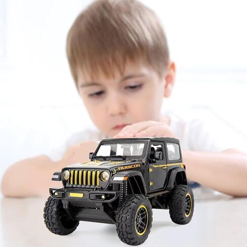 بيد تاكت متوافقة مع سيارة جيب رانجلر روبيكون بمقياس 1:24، لعبة سيارة لعبة مصبوبة بالسحب للخلف مع صوت وضوء للاطفال الاولاد والبنات لون اسود in Kuwait