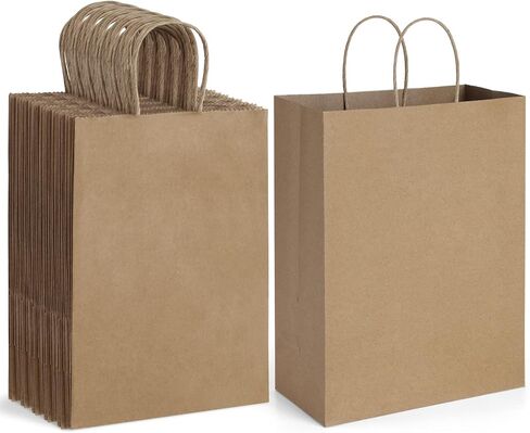 Poever Kraft Paper Wine Bags with Handles 5.25x3.25x13 inch for Whiskey Spirits Bottles 25PCS Bluk, Brown Gift Bags Shopping Bags Party Bags Retails Bags Wrapping Bags in Kuwait