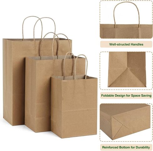 Poever Kraft Paper Wine Bags with Handles 5.25x3.25x13 inch for Whiskey Spirits Bottles 25PCS Bluk, Brown Gift Bags Shopping Bags Party Bags Retails Bags Wrapping Bags in Kuwait