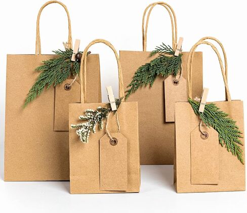 Poever Kraft Paper Wine Bags with Handles 5.25x3.25x13 inch for Whiskey Spirits Bottles 25PCS Bluk, Brown Gift Bags Shopping Bags Party Bags Retails Bags Wrapping Bags in Kuwait