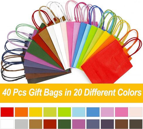 AMAZING TIME 4.72x2.36x6.3 Inch Paper Kraft Bags Gift Wrapping Bags with Handles Bulk Small Size for Birthday Wedding Party Favors Small Business Goodie Shopping Treat Candy (40) in Kuwait