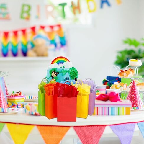 AMAZING TIME 4.72x2.36x6.3 Inch Paper Kraft Bags Gift Wrapping Bags with Handles Bulk Small Size for Birthday Wedding Party Favors Small Business Goodie Shopping Treat Candy (40) in Kuwait