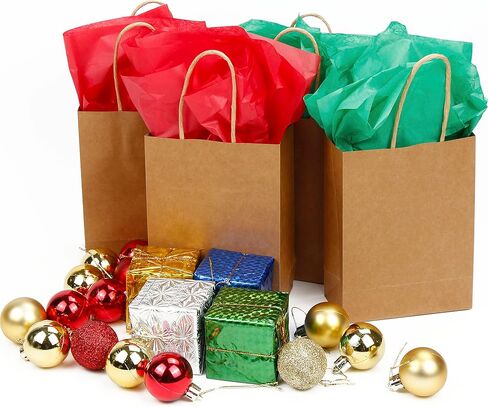 AMAZING TIME 4.72x2.36x6.3 Inch Paper Kraft Bags Gift Wrapping Bags with Handles Bulk Small Size for Birthday Wedding Party Favors Small Business Goodie Shopping Treat Candy (40) in Kuwait