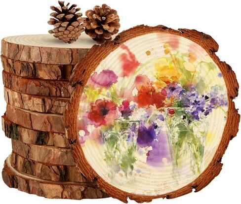 AKOLAFE 10 Pack Natural Wood Slices for Centerpieces Base Rustic Wood Slices for Crafts Large Wood Slice Ornaments Unfinished Wood Rounds Wooden Discs Circles Slab Tree Slices for Tables (6."3-6.7") in Kuwait