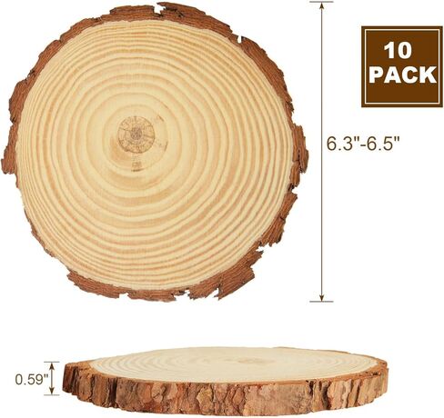 AKOLAFE 10 Pack Natural Wood Slices for Centerpieces Base Rustic Wood Slices for Crafts Large Wood Slice Ornaments Unfinished Wood Rounds Wooden Discs Circles Slab Tree Slices for Tables (6."3-6.7") in Kuwait