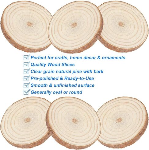 AKOLAFE 10 Pack Natural Wood Slices for Centerpieces Base Rustic Wood Slices for Crafts Large Wood Slice Ornaments Unfinished Wood Rounds Wooden Discs Circles Slab Tree Slices for Tables (6."3-6.7") in Kuwait