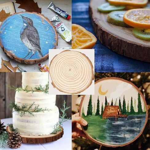 AKOLAFE 10 Pack Natural Wood Slices for Centerpieces Base Rustic Wood Slices for Crafts Large Wood Slice Ornaments Unfinished Wood Rounds Wooden Discs Circles Slab Tree Slices for Tables (6."3-6.7") in Kuwait
