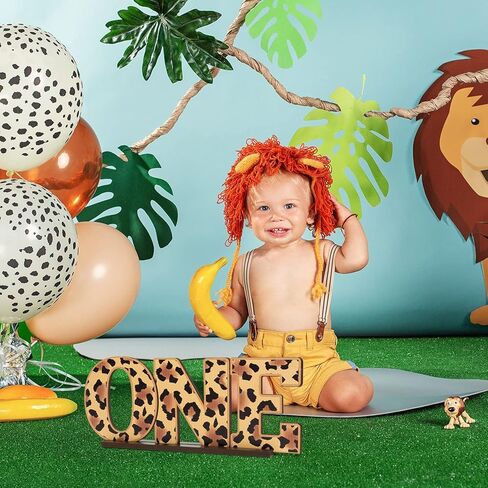 قطعة مركزية للطاولة الخشبية بنمط ليوبارد وايلد ون للاطفال الاولاد والبنات من جي 1 نجتار، لافتة على شكل حيوان سفاري على شكل فهد واحد لتزيين الطاولة لحفلات اعياد الميلاد الاول، مستلزمات حفلات استقبال in Kuwait
