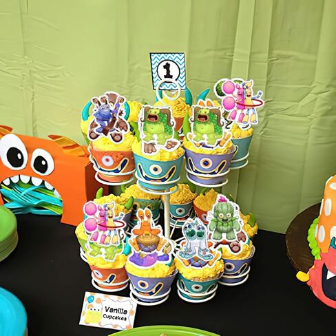 زينة حفلة عيد ميلاد ماي سينغ مونسترز لمستلزمات حفلات لعبة الوحوش الغنائية للاطفال والكبار مع لافتة عيد ميلاد سعيد لتزيين الكيك وبالونات لتزيين الكيك والكب كيك in Kuwait