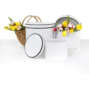 UNIKPACKAGING Premium Quality Round Flower Box, Gift Boxes for Luxury Flower and Gift Arrangements, Set of 3 pcs (L/M/S) (Black with White Rim)