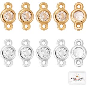 Beebeecraft 20Pcs/Box 5 Styles Cubic Zirconia Links 18K Gold Plated Brass Flat Round Triangle Rectangle Connector Charms for Necklace Bracelet Making