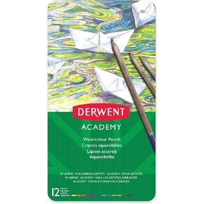 Derwent Academy Watercolor Pencils, 3.3mm Core, Metal Tin, 12 Count (2301941)