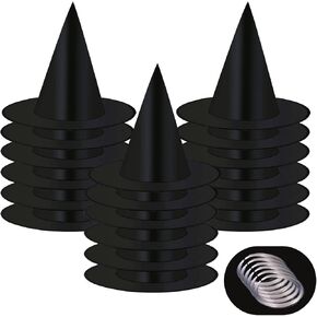 UONMAY 24 Pcs Halloween Black Witch Hats Bulk with Hanging Rope, Outdoor Halloween Decorations Front Porch Floating Witches Hat for Halloween Decor Party Favors in Kuwait