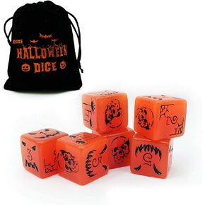 Bescon Glowing Halloween Polyhedral Dice 7pcs Set, Luminous Halloween RPG Dice Set, Glow in Dark Halloween DND Game Dice