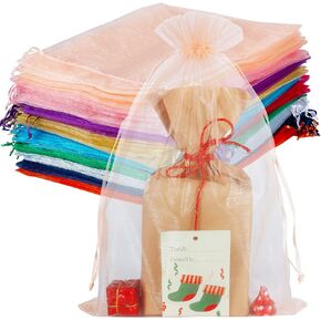 HRX Package 100pcs Large Organza Bags, 8x12 inch Mesh Gift Drawstring Pouches Goodie Bags Assorted Colors for Christmas Shower Party Favors Samples