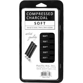 Pacific Arc Compressed Charcoal Sticks Medium 12 Pack for Drawing, Sketching, and Shading
