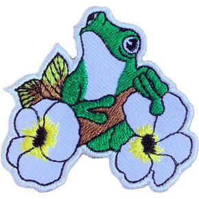 Frog with Flower Iron On Patches Embroidered Applique Iron On for JeanFrogs, Clothes, Caps, Backpack, Hats in Kuwait