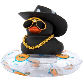 wonuu Car Duck Ornament Dashboard Decorations Rubber Duck Car for Car Dashboard Accessories with Swim Ring Sunglasses Hat and Necklace, A_Black Duck in Kuwait