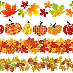 60 Pcs 60 ft Thanksgiving Fall Bulletin Board Borders Autumn Leaves Border Pumpkins Classroom Board Borders Autumn Stickers Self Adhesive Scalloped Borders for Classroom Maple Leaf Borders Decorative in Kuwait