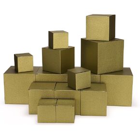 علب هدايا ورقية صغيرة لامعة من Quotidian مع أغطية بأحجام متنوعة، 2x2x2 3x3x3 4x4x4 عبوة من 15 قطعة (أكوا)